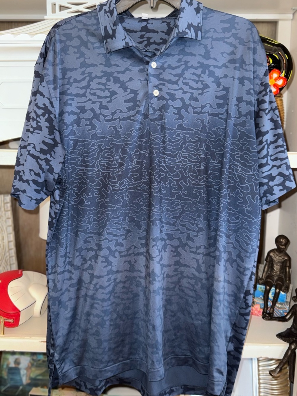 Peter Millar summer comfort mens Large L polo shirt blue camouflage - Picture 2 of 4